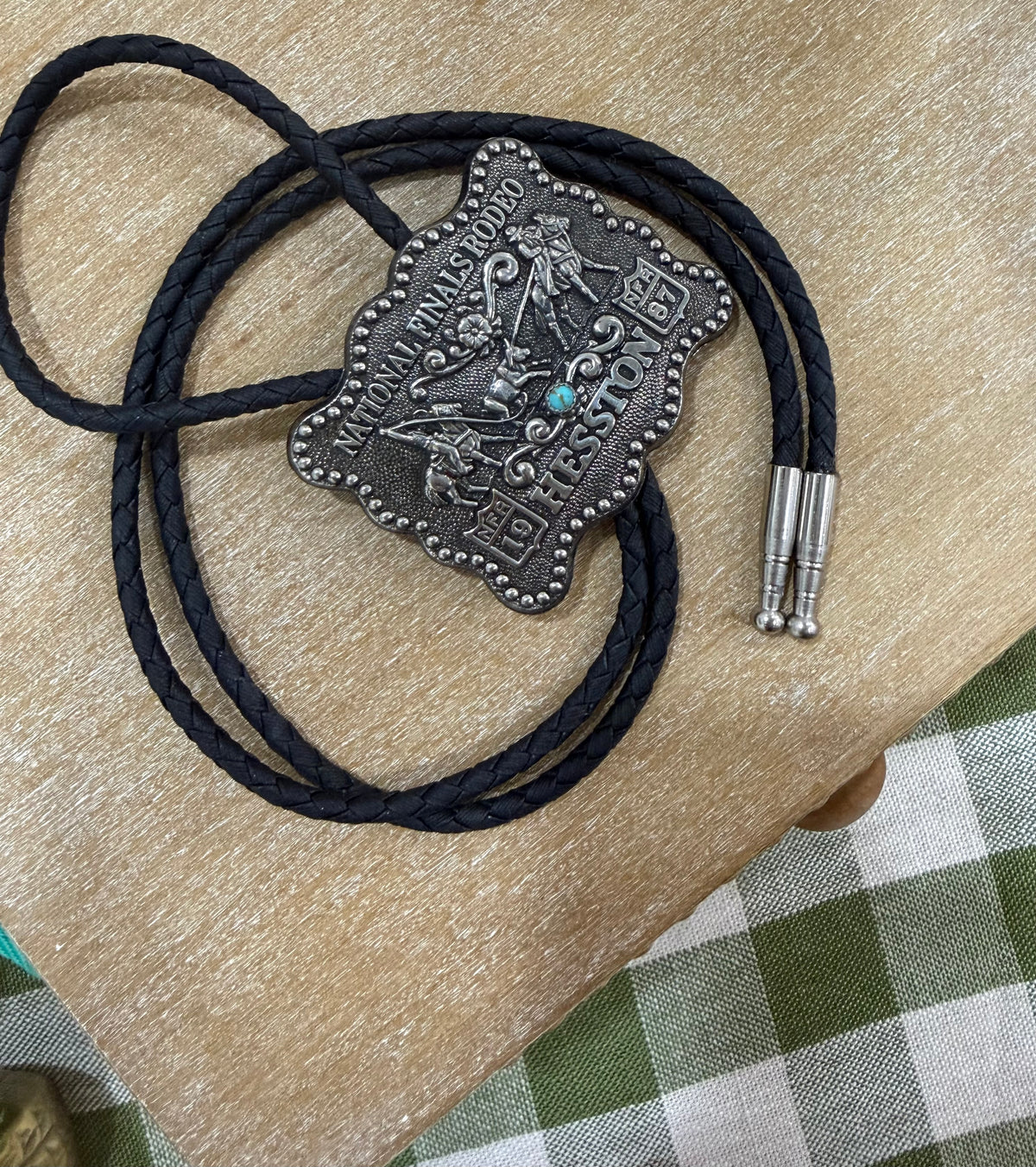 Vintage NFR buckle bolo tie with Sonoran turquoise