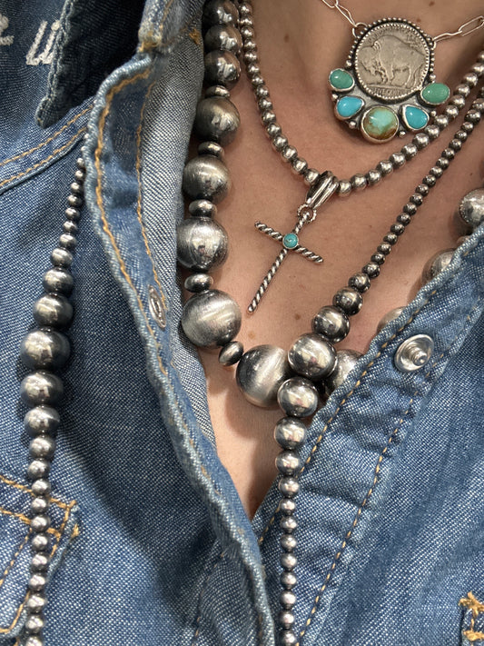 PRE-ORDER Sterling silver and Sonoran turquoise cross pendant