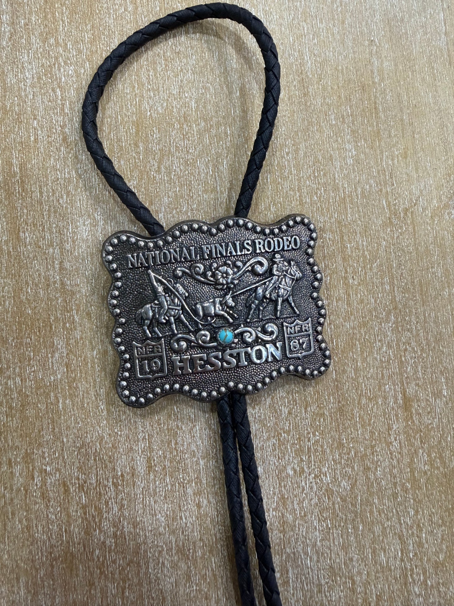 Vintage NFR buckle bolo tie with Sonoran turquoise